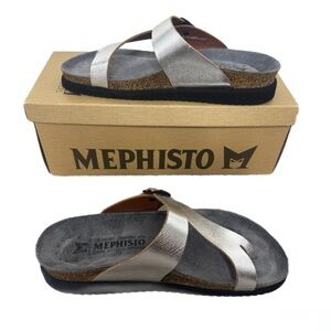 Mephisto Helen Stella/Silver Gray Leather Sandals Sz 40/us8